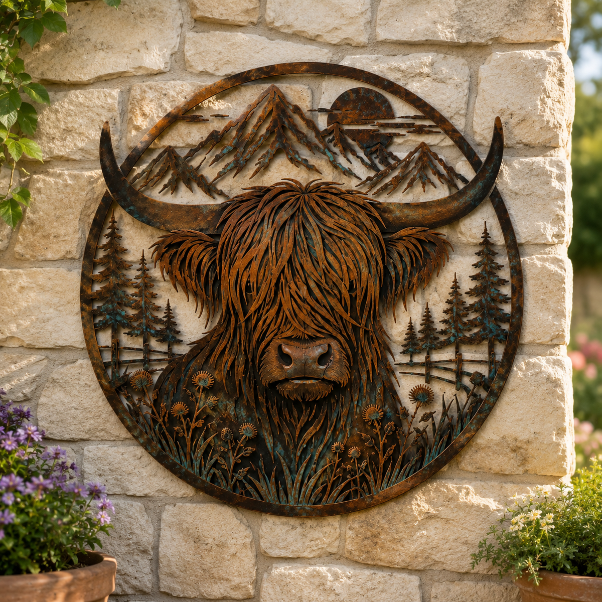 🏔️✨ Robuuste Highland Cow Metalen Wanddecoratie — Sfeer & Karakter in Huis!