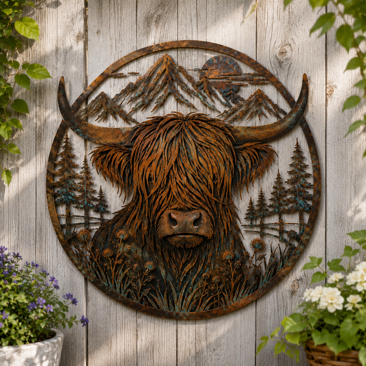 🏔️✨ Robuuste Highland Cow Metalen Wanddecoratie — Sfeer & Karakter in Huis!