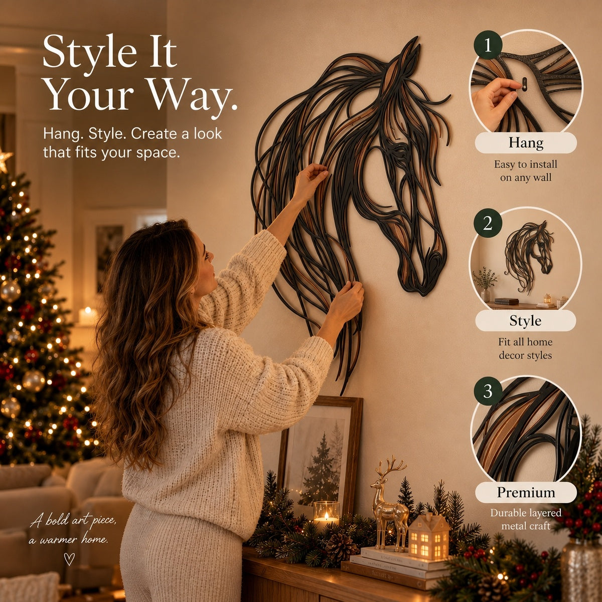 Metalen Paardenkop Wanddecoratie – Luxe 3D Kunstwerk voor je Interieur! 🐎