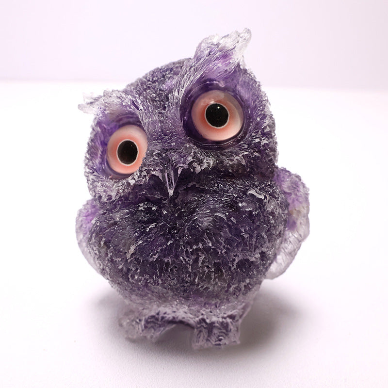 🦉 Käsintehty Pöllöhartsi Koriste Kristallisoralla - Viisauden Symboli Kotiin