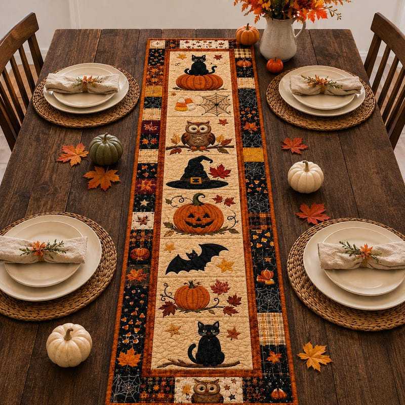 Sfeervolle Herfst & Halloween Tafelloper 🎃 (Luxe Gewatteerd Design)