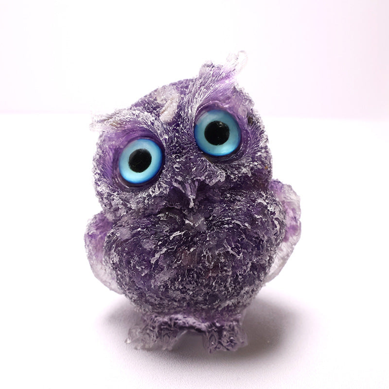🦉 Käsintehty Pöllöhartsi Koriste Kristallisoralla - Viisauden Symboli Kotiin