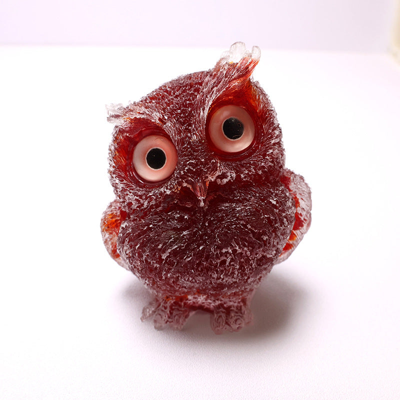 🦉 Käsintehty Pöllöhartsi Koriste Kristallisoralla - Viisauden Symboli Kotiin