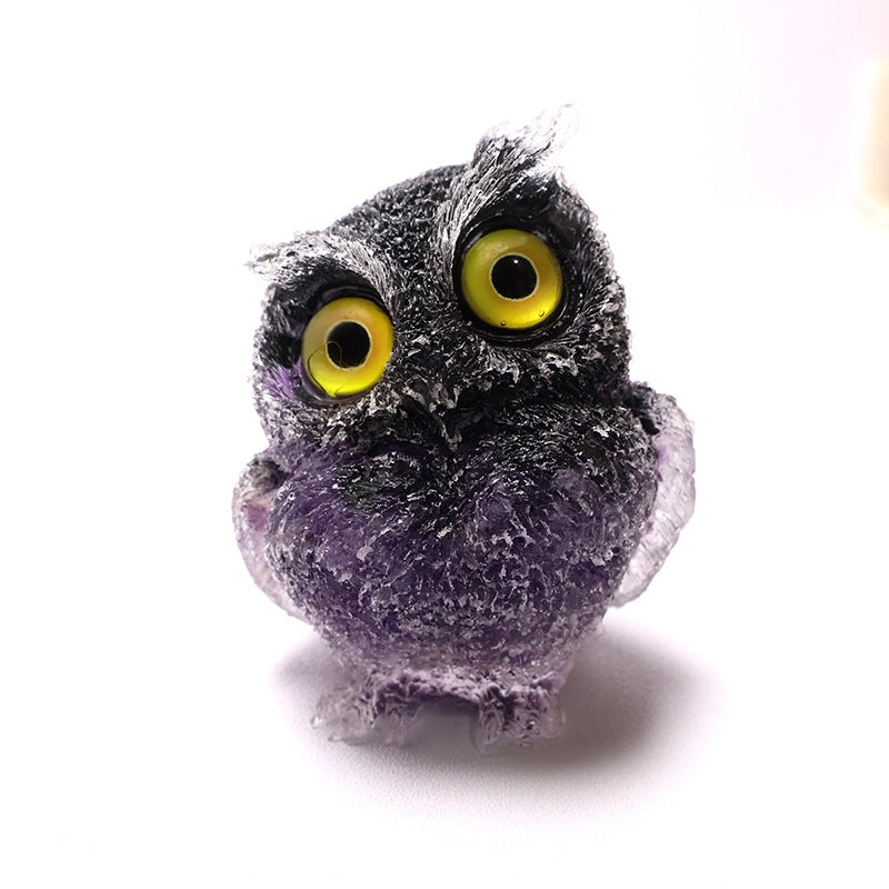 🦉 Käsintehty Pöllöhartsi Koriste Kristallisoralla - Viisauden Symboli Kotiin