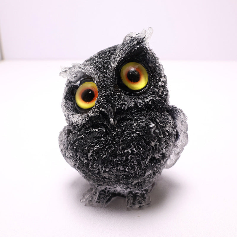 🦉 Käsintehty Pöllöhartsi Koriste Kristallisoralla - Viisauden Symboli Kotiin