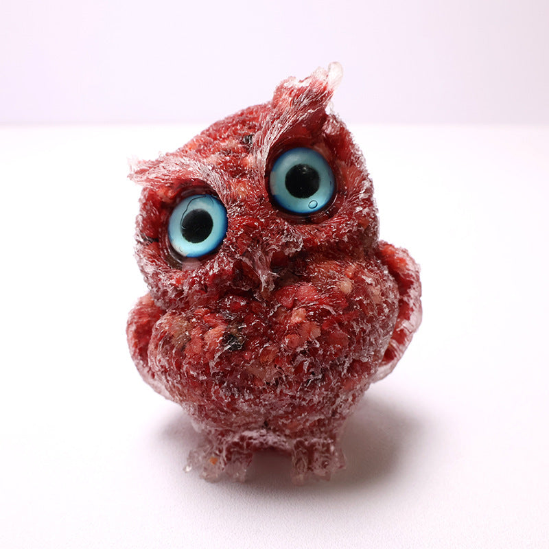 🦉 Käsintehty Pöllöhartsi Koriste Kristallisoralla - Viisauden Symboli Kotiin