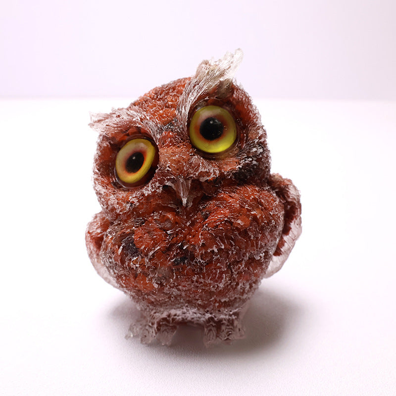 🦉 Käsintehty Pöllöhartsi Koriste Kristallisoralla - Viisauden Symboli Kotiin