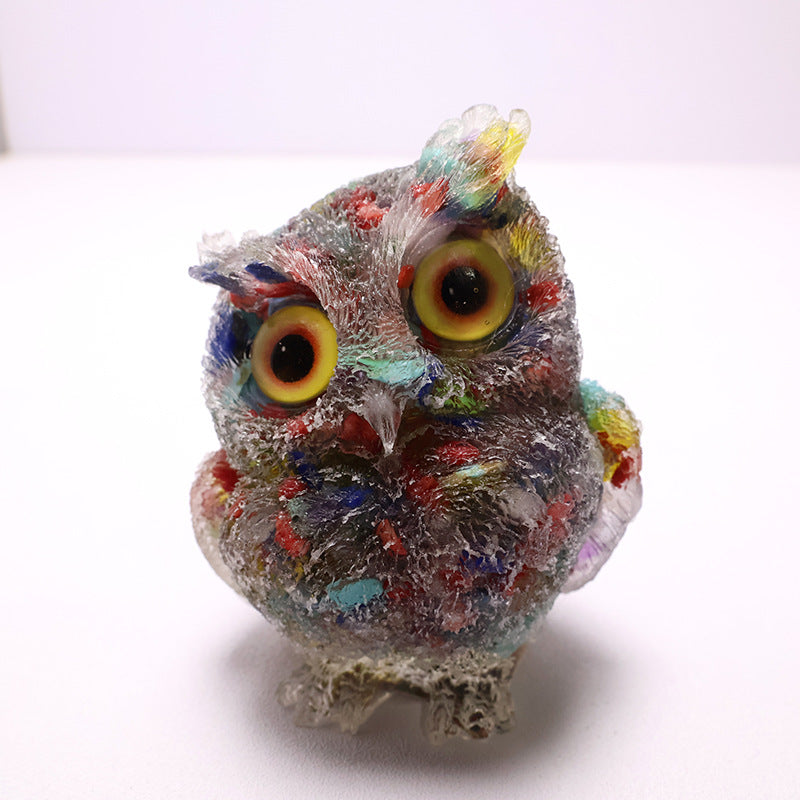 🦉 Käsintehty Pöllöhartsi Koriste Kristallisoralla - Viisauden Symboli Kotiin
