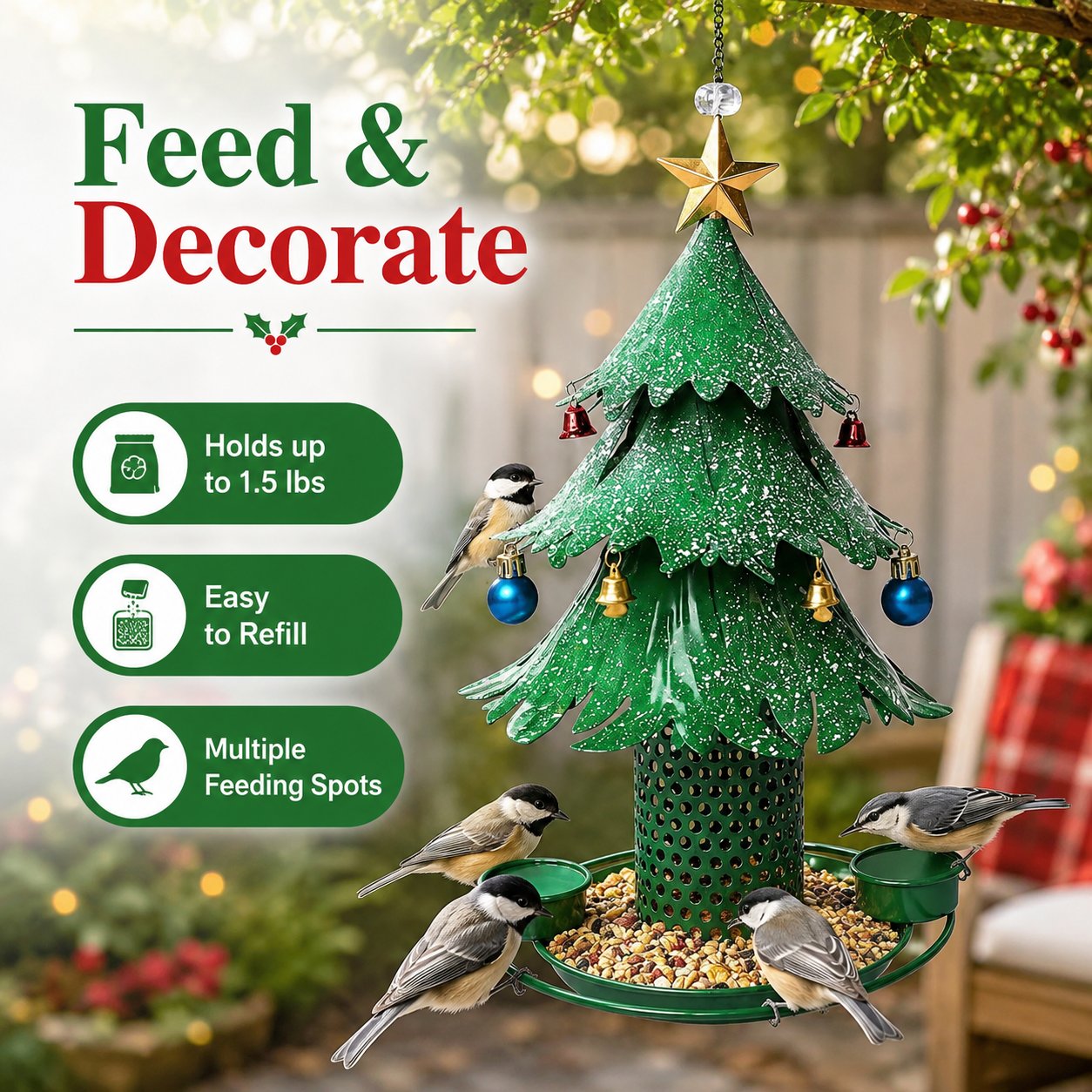 ✨ Breng wintermagie voor je raam: Luxe kerstboom vogelvoederbak met echt klokkenspel! 🐦