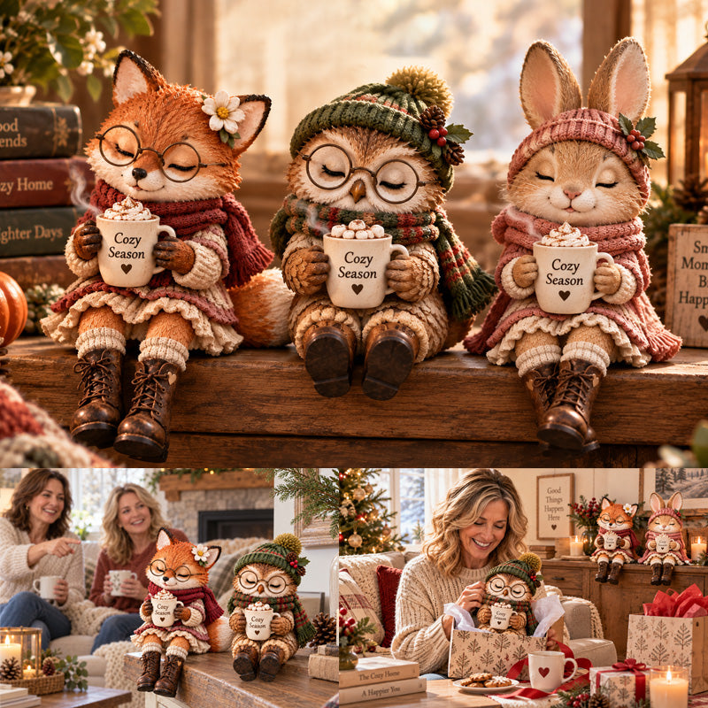 Liefdevolle Kerstdier Figuurtjes | Met Koffiekopje voor de Ultieme Winterse Gezelligheid ☕