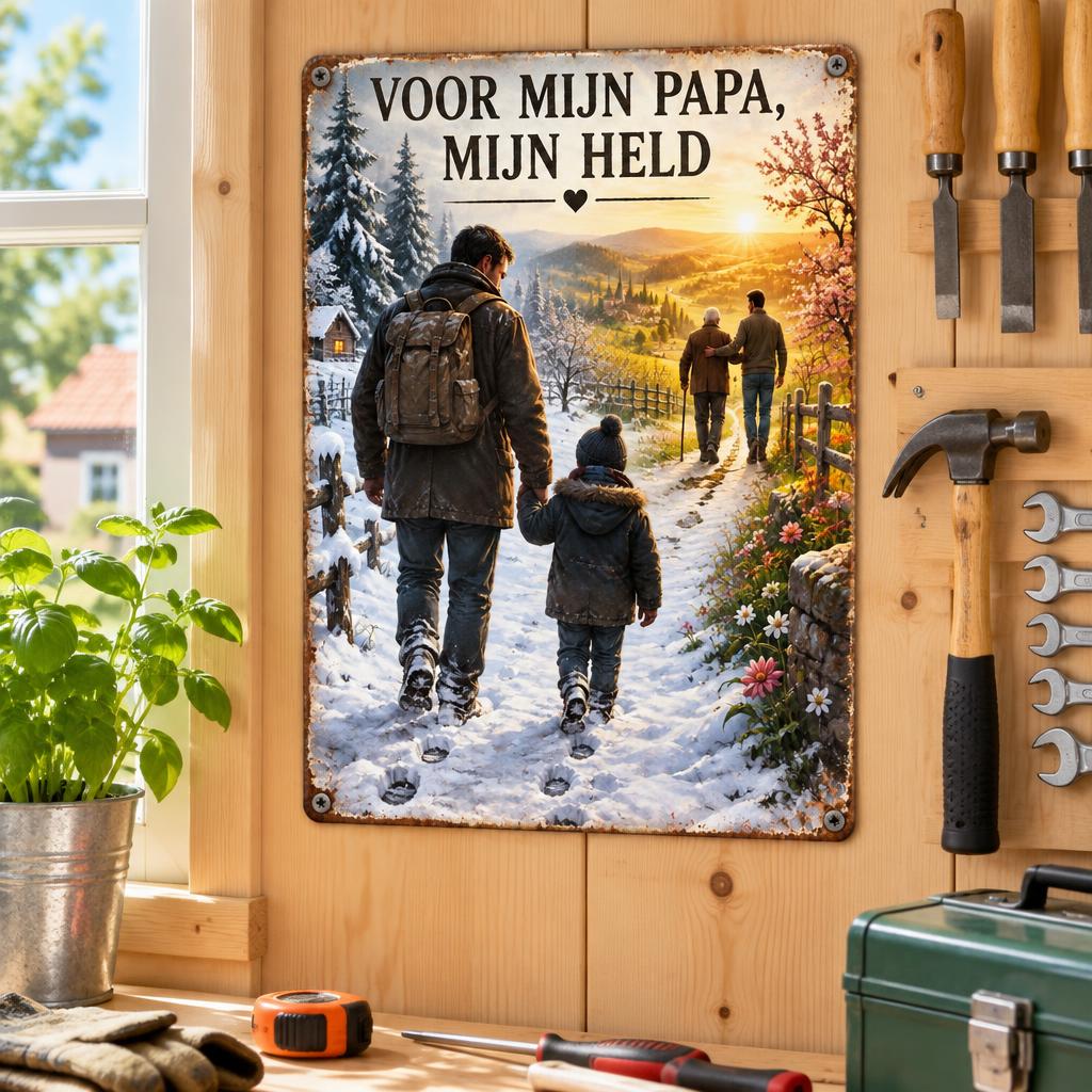 "Voor Mijn Papa, Mijn Held" Metalen Wandbord – Het Most Emotionele Cadeau voor Papa! ❤️