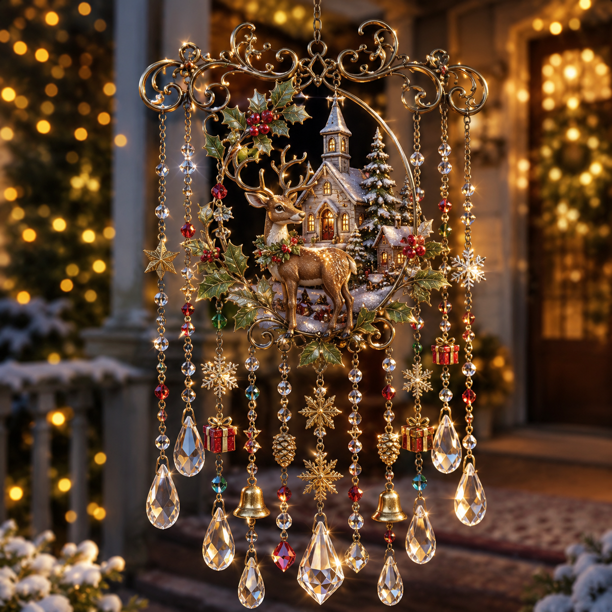 🔮 Magische Kerstkristallen Windgong 🎁 – Breng Warmte, Licht & Kerstmagie In Huis! 🎄