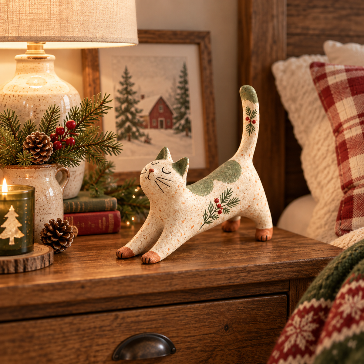 🐾 Boskatje van 't Huis | Liefdevol Kerstbeeldje voor Sfeer & Gezelligheid 🎄