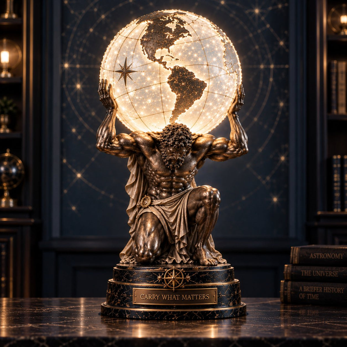 🌏 Atlas Klassieke Sfeerlamp – Verlichte Hemelbol voor Rust, Focus & Studie