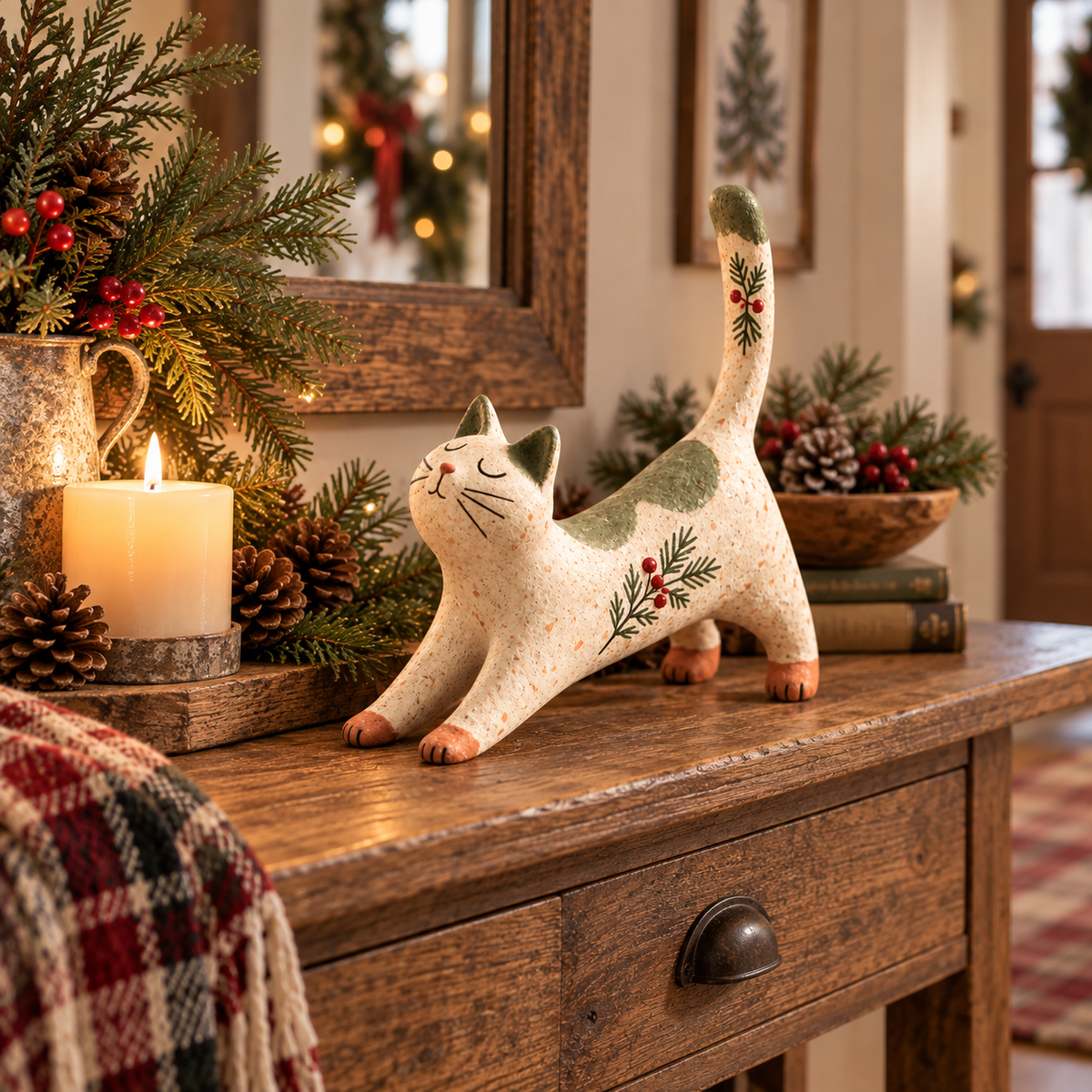 🐾 Boskatje van 't Huis | Liefdevol Kerstbeeldje voor Sfeer & Gezelligheid 🎄