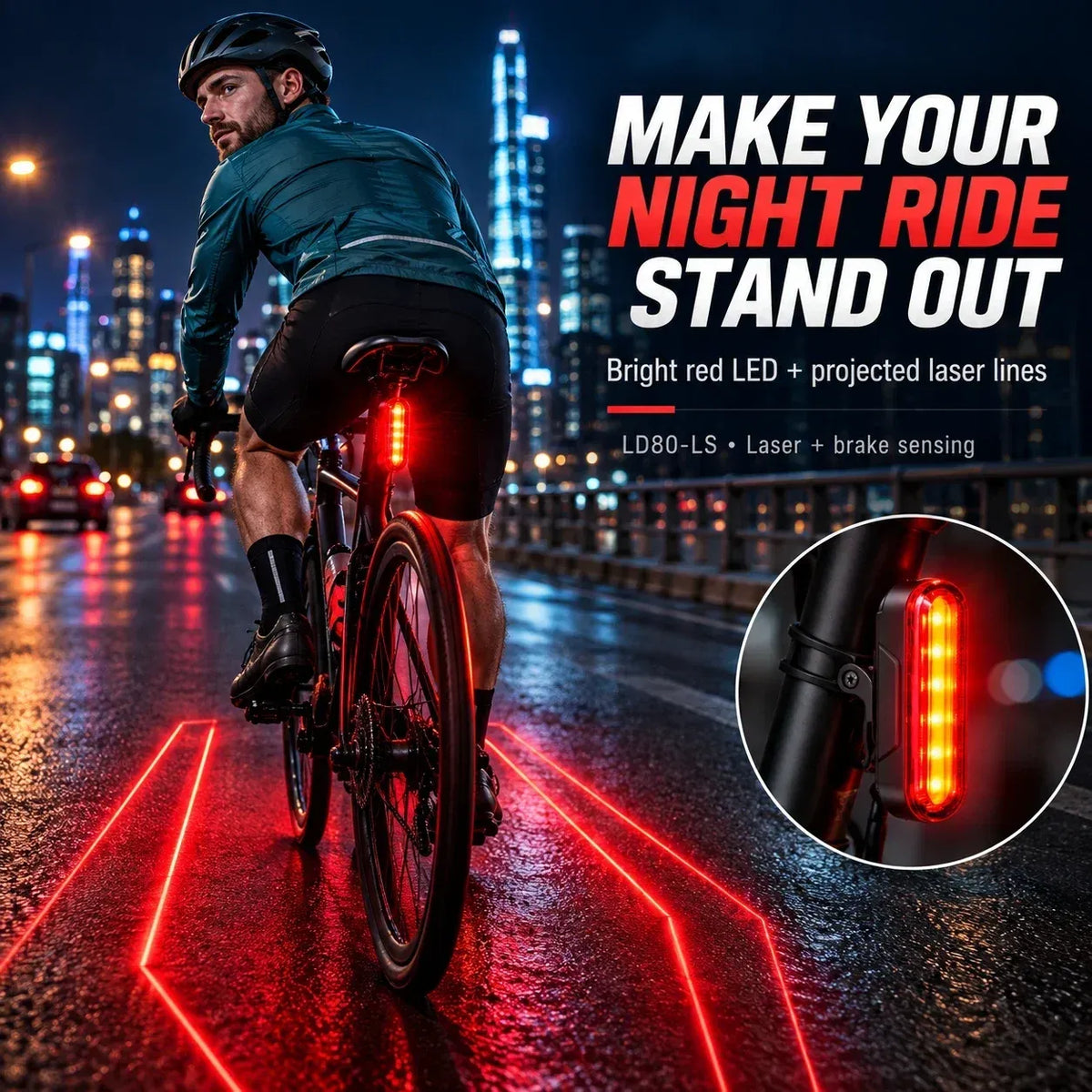 Slim Fietsachterlicht met Remsensor & Laser – Rij Veilig & Zichtbaar in het Donker! 🚨🚲