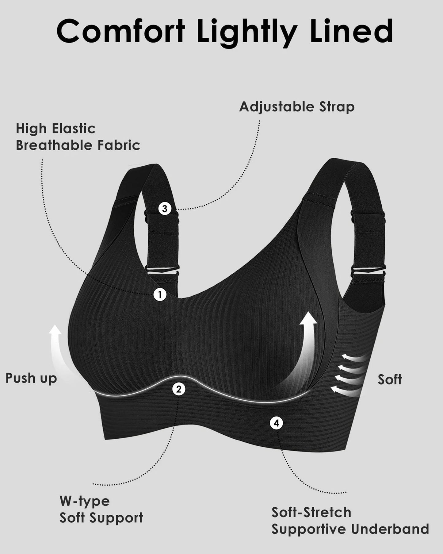 🔥Kevään myynti 49% alennus - Ribbed Push Up säädettävät langattomat rintaliivit naisille