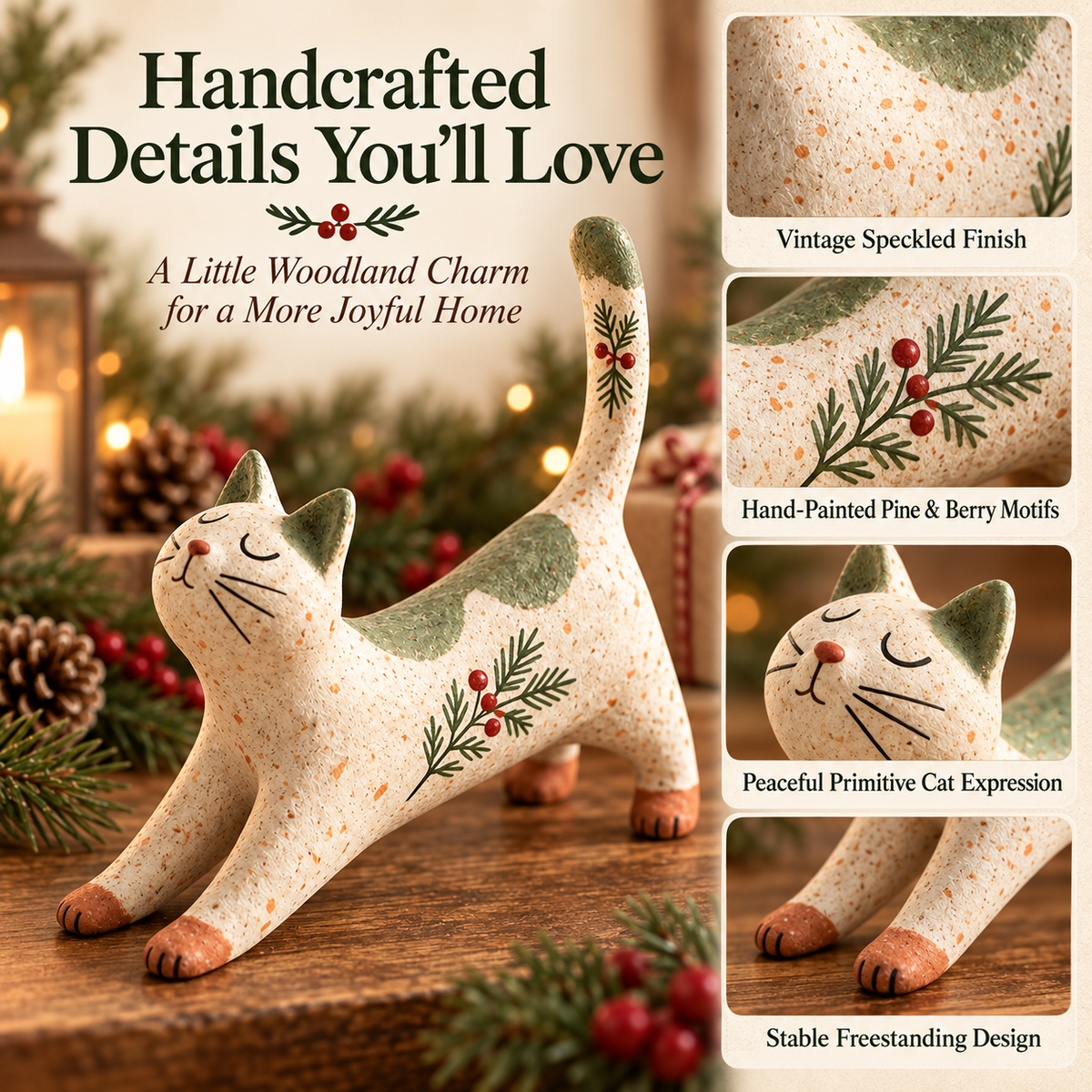 🐾 Boskatje van 't Huis | Liefdevol Kerstbeeldje voor Sfeer & Gezelligheid 🎄