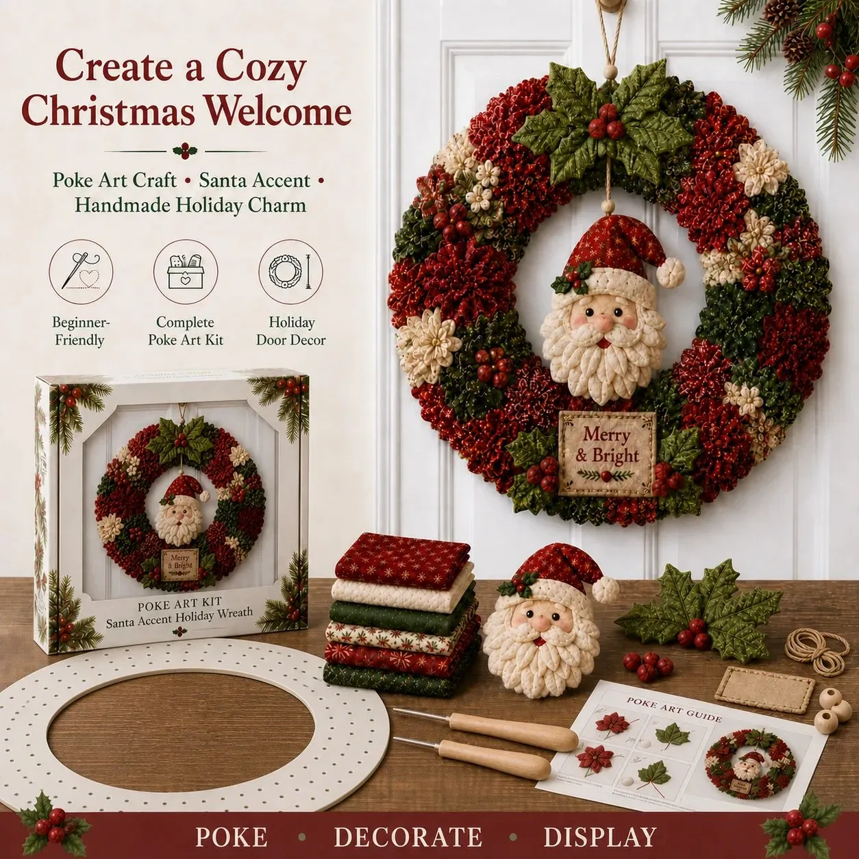 🎄 DIY Kerstkrans Knutselpakket met 3D-Textuur | Ontspannend & Sfeervol voor aan de Deur