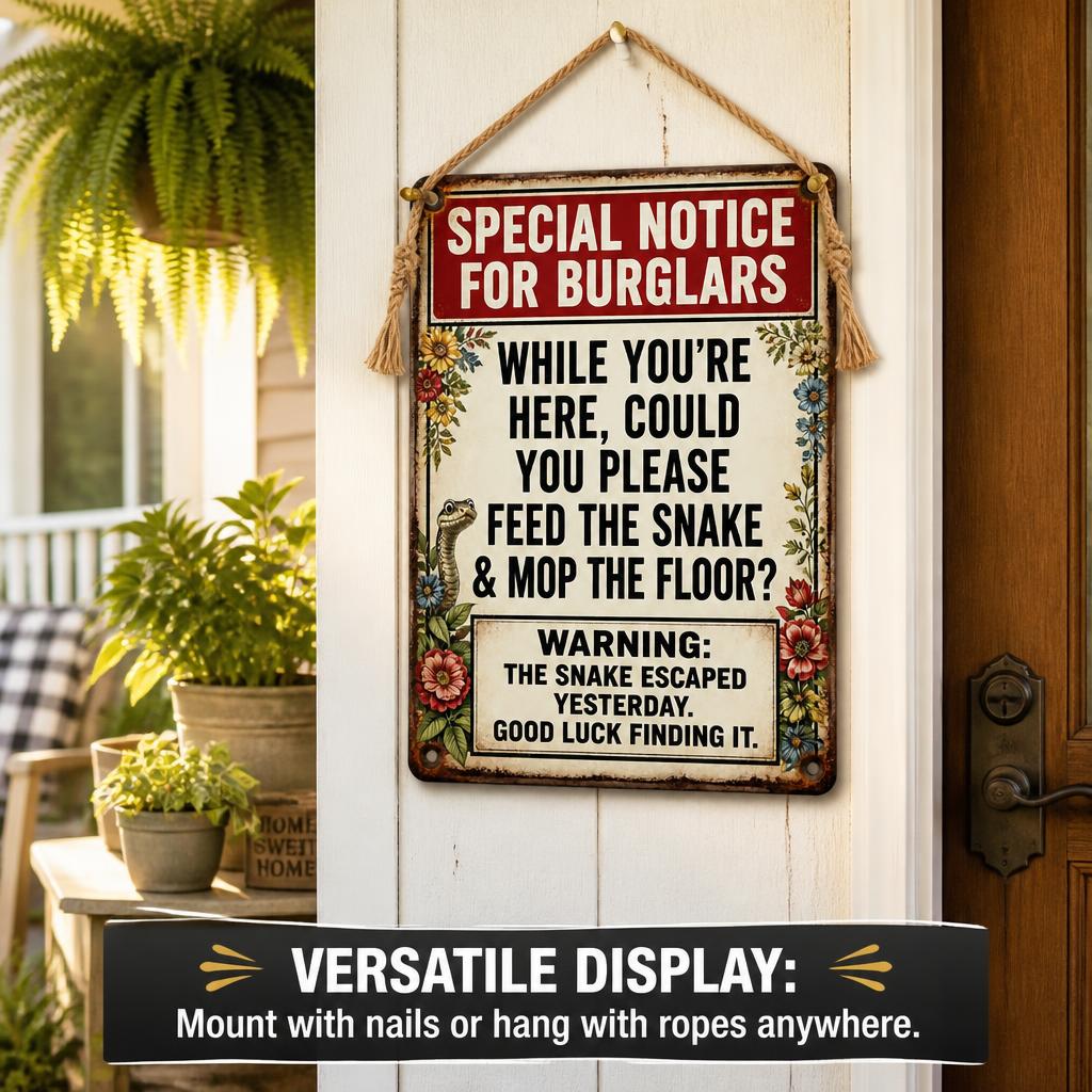 🐍 Special Notice Metalen Bord — Schrik Inbrekers Af met Geniale Retro Humor! 🛑