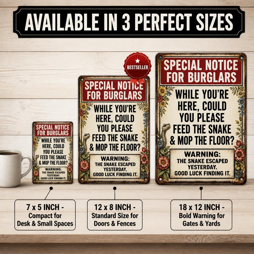 🐍 Special Notice Metalen Bord — Schrik Inbrekers Af met Geniale Retro Humor! 🛑