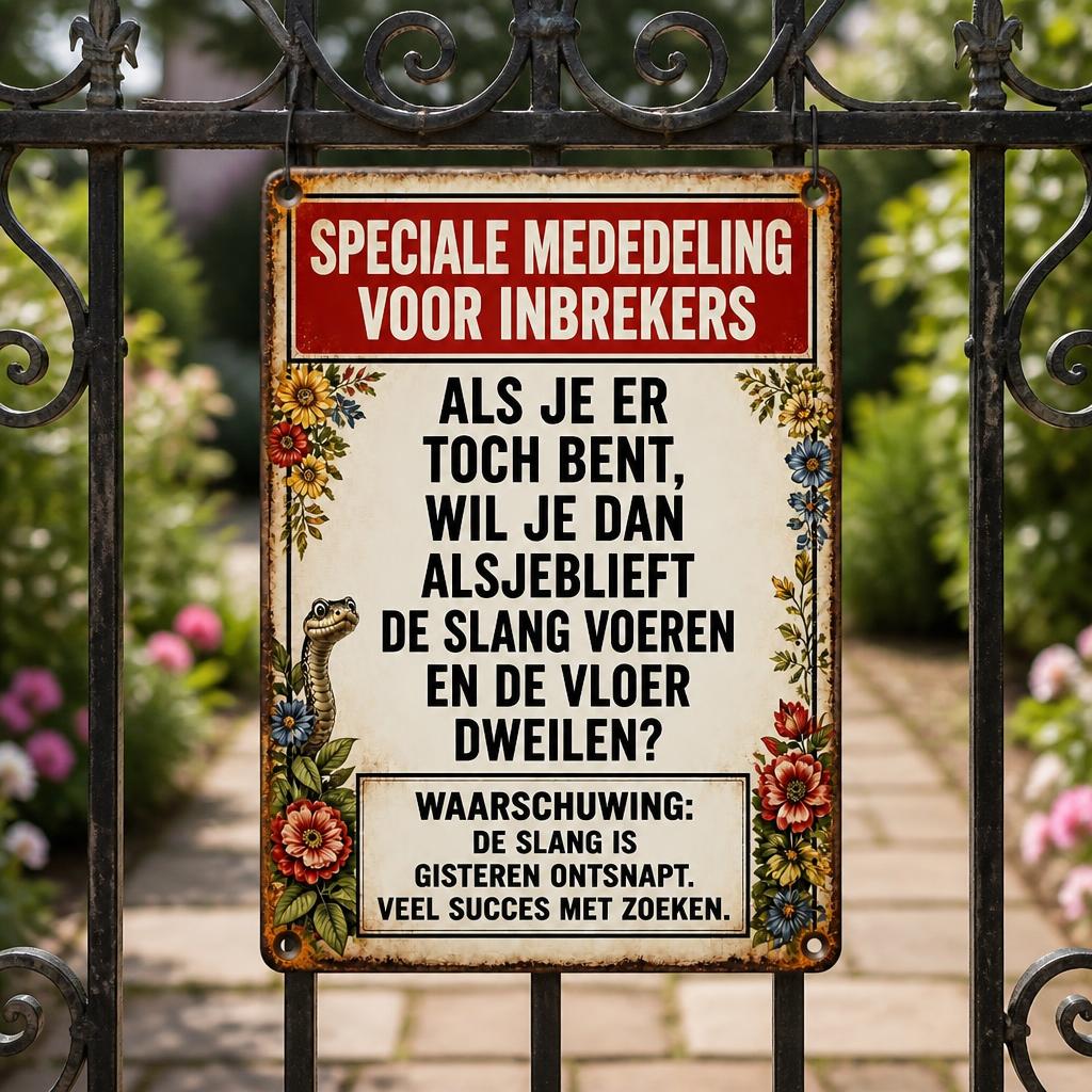 🐍 Special Notice Metalen Bord — Schrik Inbrekers Af met Geniale Retro Humor! 🛑