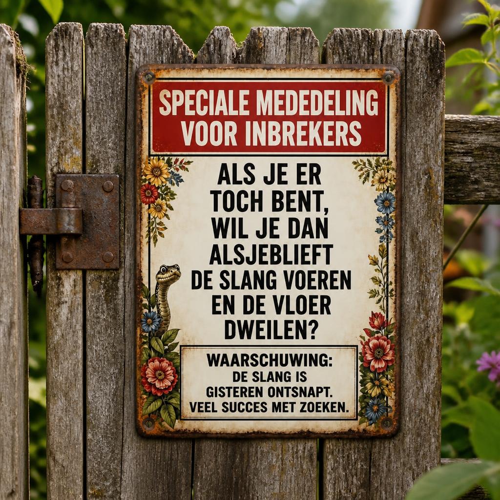 🐍 Special Notice Metalen Bord — Schrik Inbrekers Af met Geniale Retro Humor! 🛑