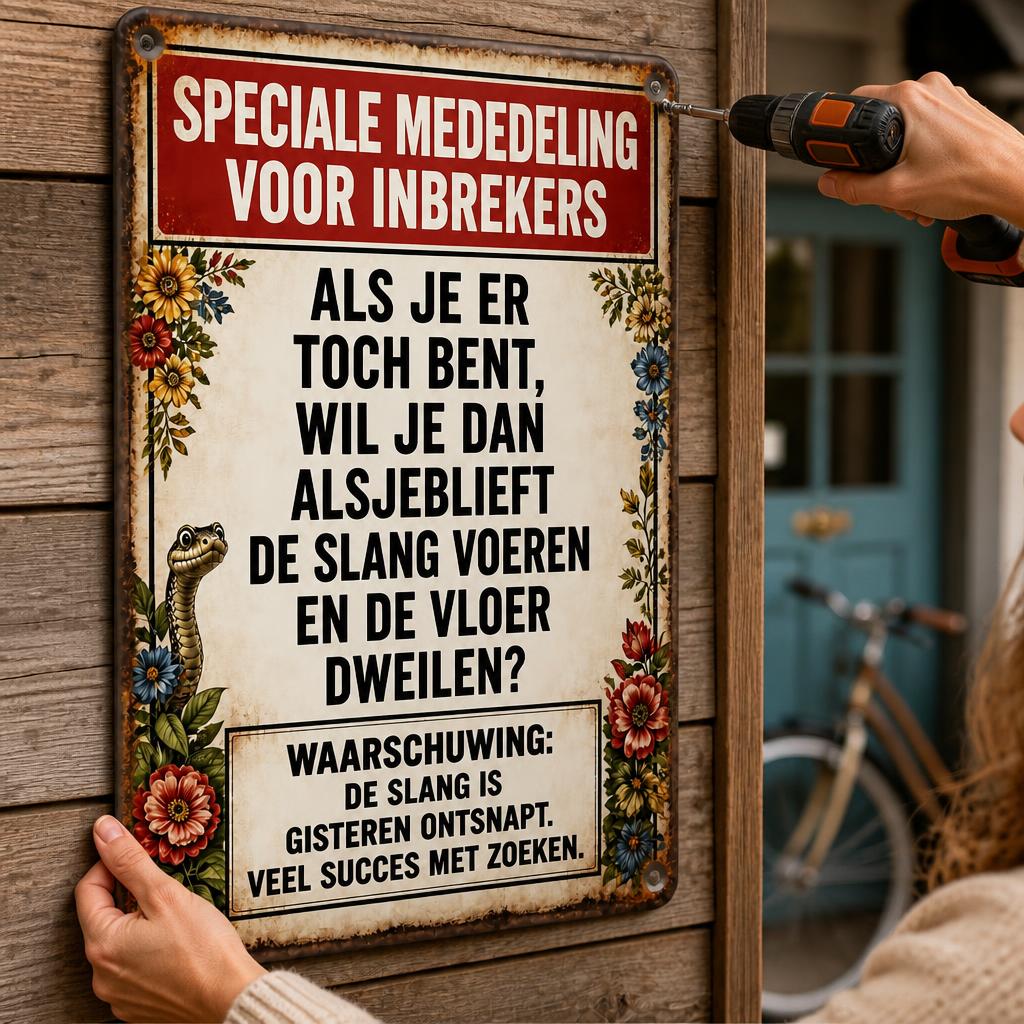 🐍 Special Notice Metalen Bord — Schrik Inbrekers Af met Geniale Retro Humor! 🛑
