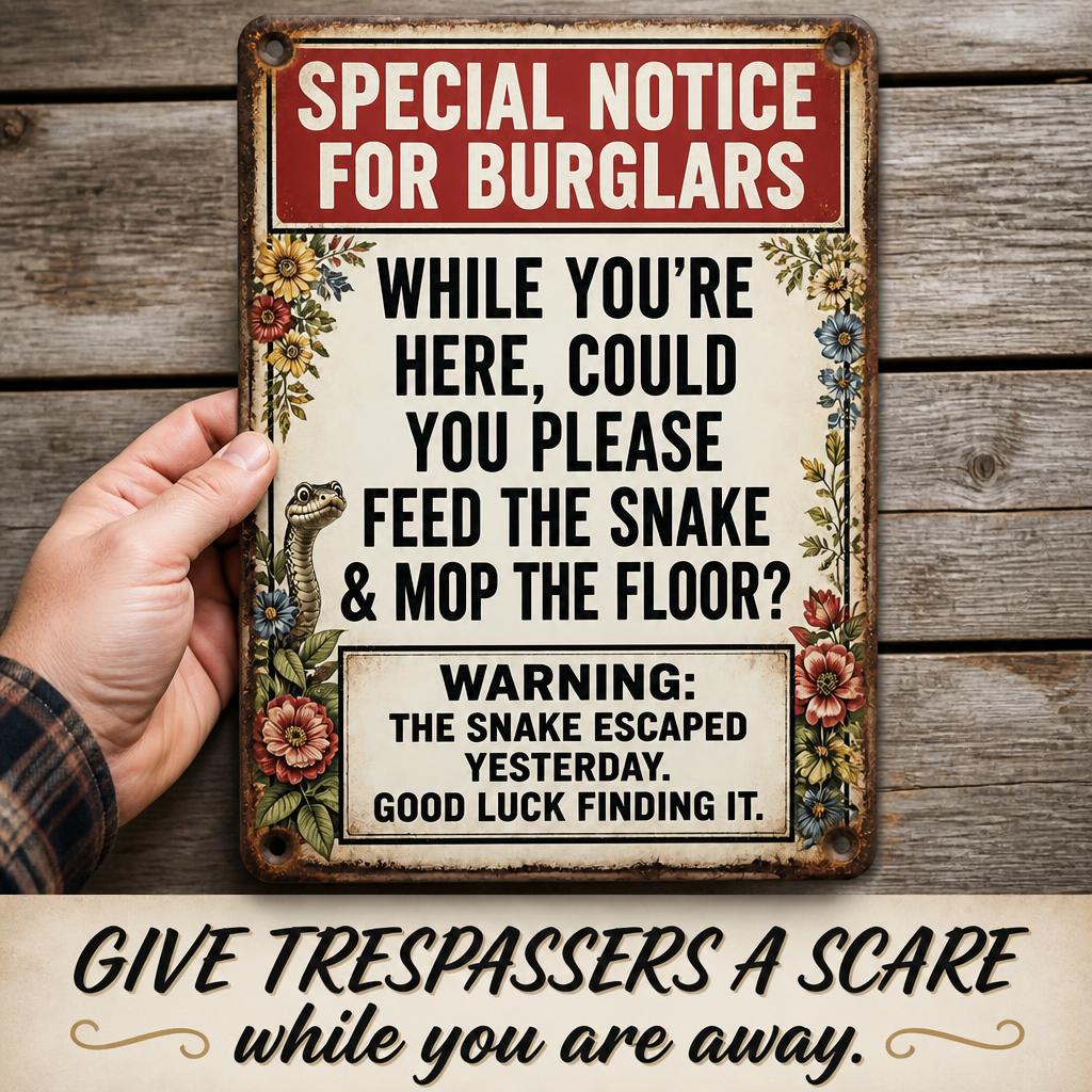 🐍 Special Notice Metalen Bord — Schrik Inbrekers Af met Geniale Retro Humor! 🛑