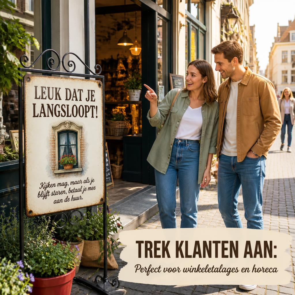"Kijken Mag, Staren Kost Huur!" 💸 Grappig Vintage Privacy Bord