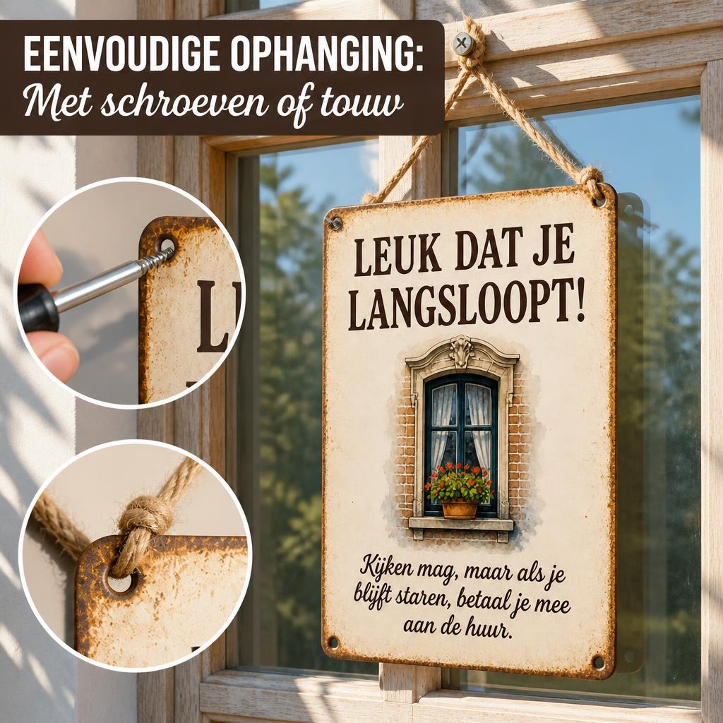 "Kijken Mag, Staren Kost Huur!" 💸 Grappig Vintage Privacy Bord