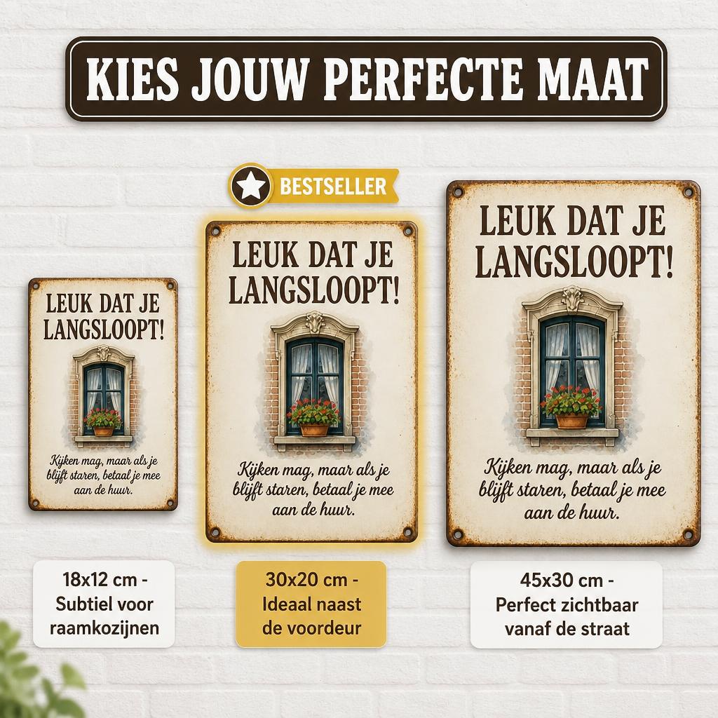 "Kijken Mag, Staren Kost Huur!" 💸 Grappig Vintage Privacy Bord