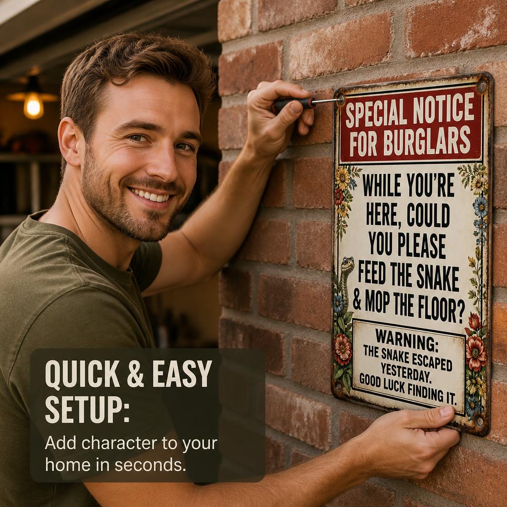🐍 Special Notice Metalen Bord — Schrik Inbrekers Af met Geniale Retro Humor! 🛑