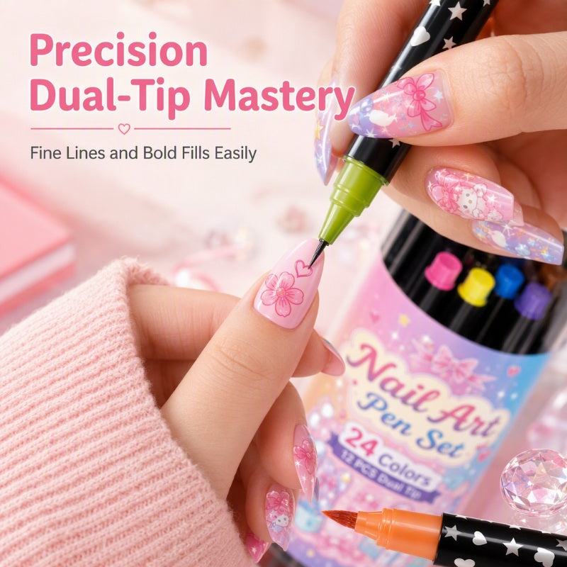 Nail Art Pennen Set (24 Kleuren) – Salonwaardige Nagels in Één Penstreep! 💅