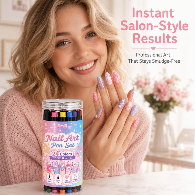 Nail Art Pennen Set (24 Kleuren) – Salonwaardige Nagels in Één Penstreep! 💅