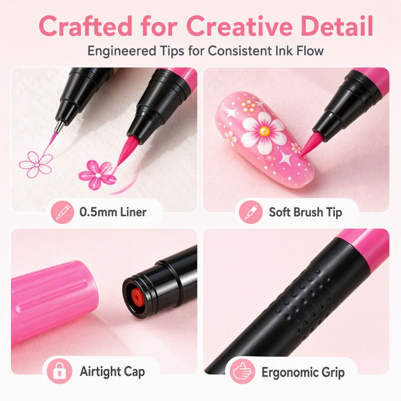 Nail Art Pennen Set (24 Kleuren) – Salonwaardige Nagels in Één Penstreep! 💅