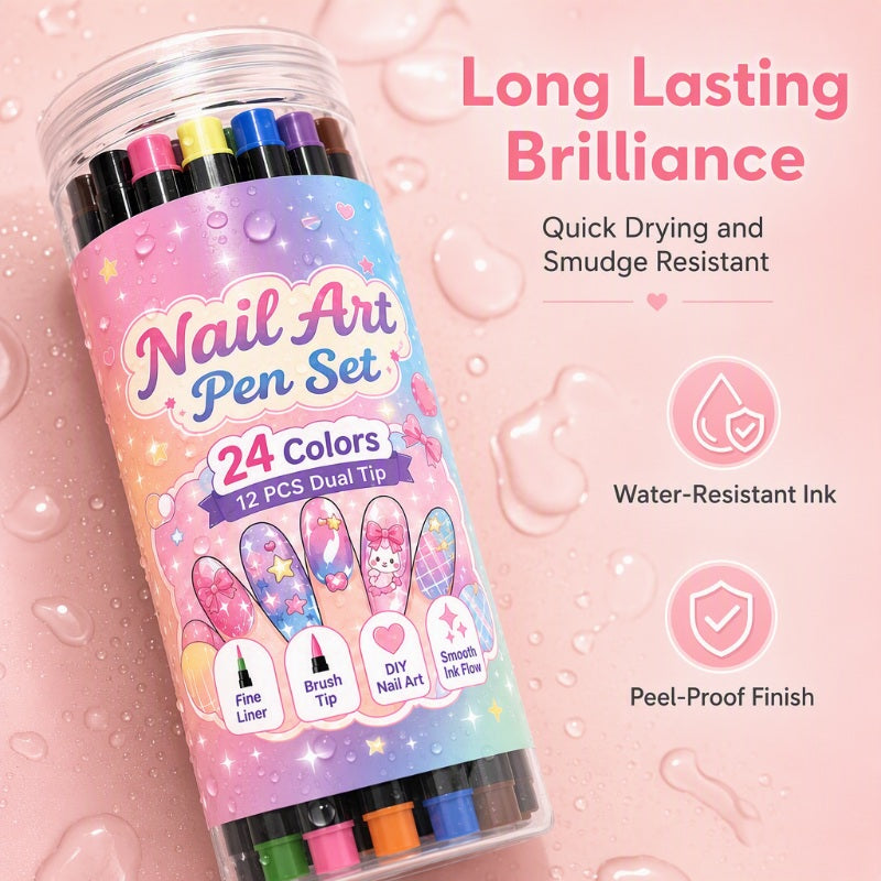 Nail Art Pennen Set (24 Kleuren) – Salonwaardige Nagels in Één Penstreep! 💅