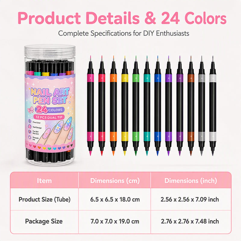Nail Art Pennen Set (24 Kleuren) – Salonwaardige Nagels in Één Penstreep! 💅