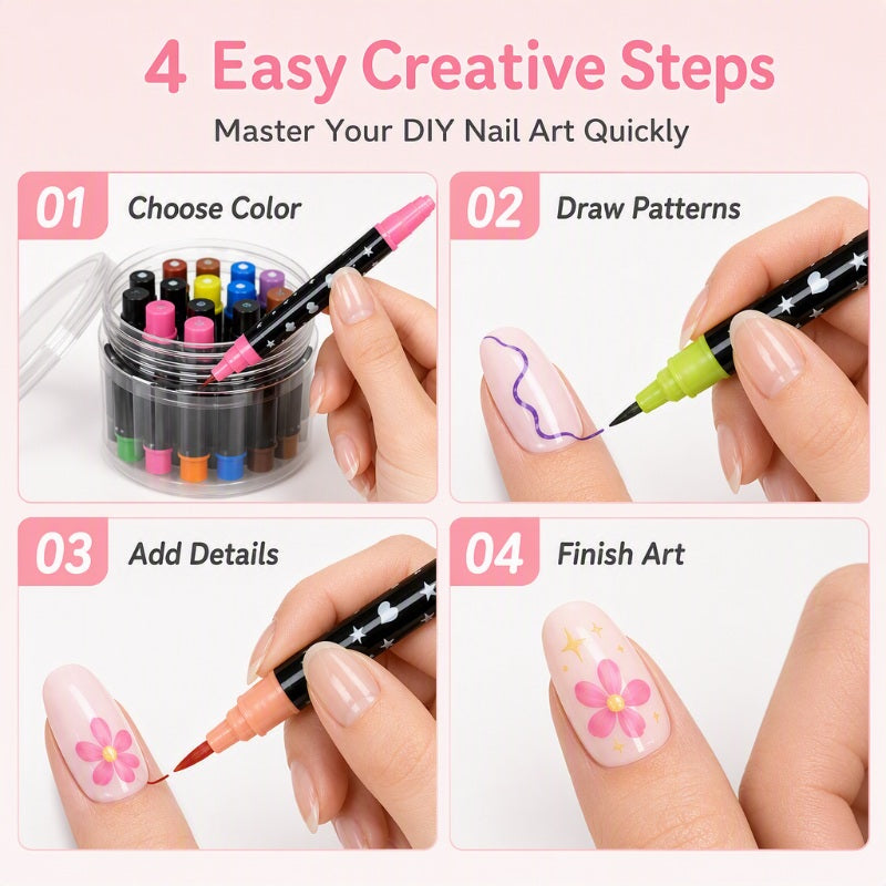 Nail Art Pennen Set (24 Kleuren) – Salonwaardige Nagels in Één Penstreep! 💅
