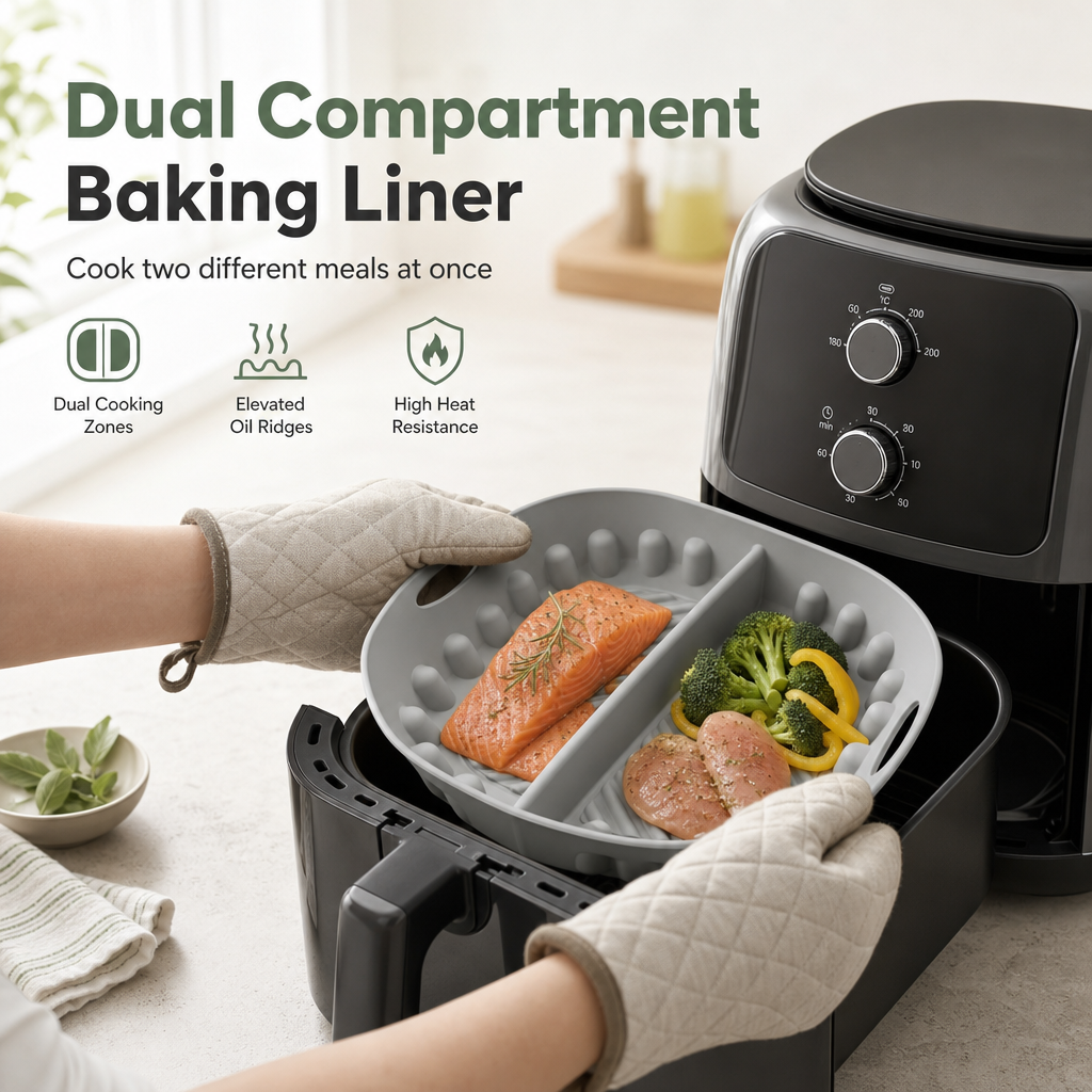 🍳 Nooit Meer je Airfryer Schrobben! – Dubbele Siliconen Bakmat