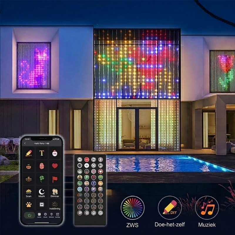 Slim LED Lichtgordijn met Muziek-Sync – Creëer direct Magische Feestsfeer! ✨