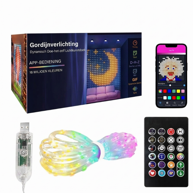 Slim LED Lichtgordijn met Muziek-Sync – Creëer direct Magische Feestsfeer! ✨