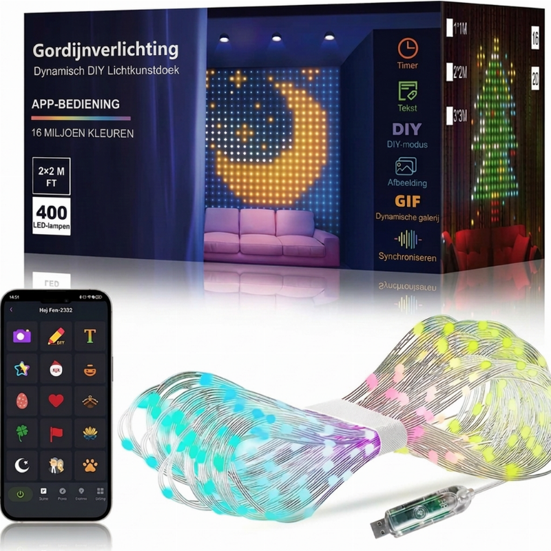 Slim LED Lichtgordijn met Muziek-Sync – Creëer direct Magische Feestsfeer! ✨