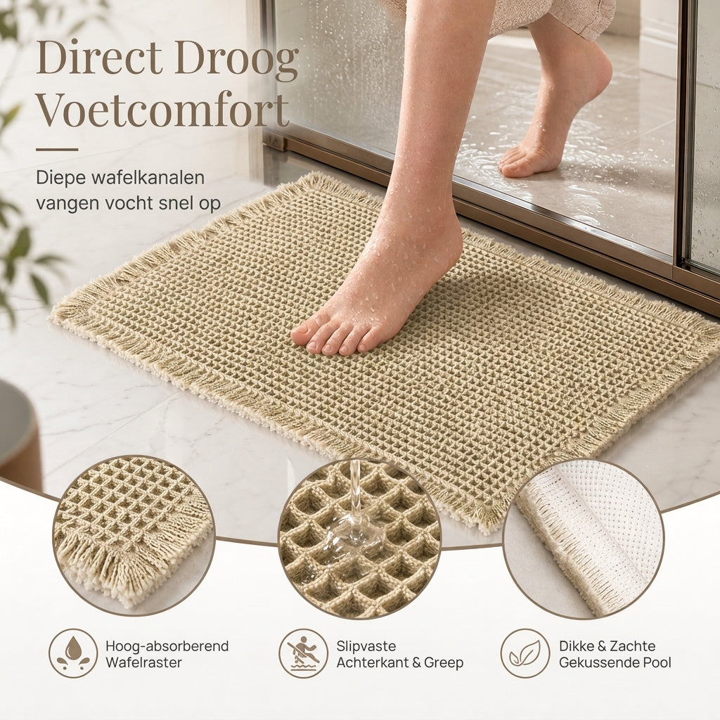 Luxe Wafel Badmat – Binnen Seconden Droog & Ultieme Antislip Grip! 🚿