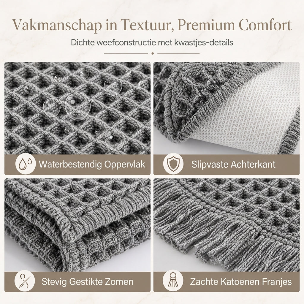 Luxe Wafel Badmat – Binnen Seconden Droog & Ultieme Antislip Grip! 🚿