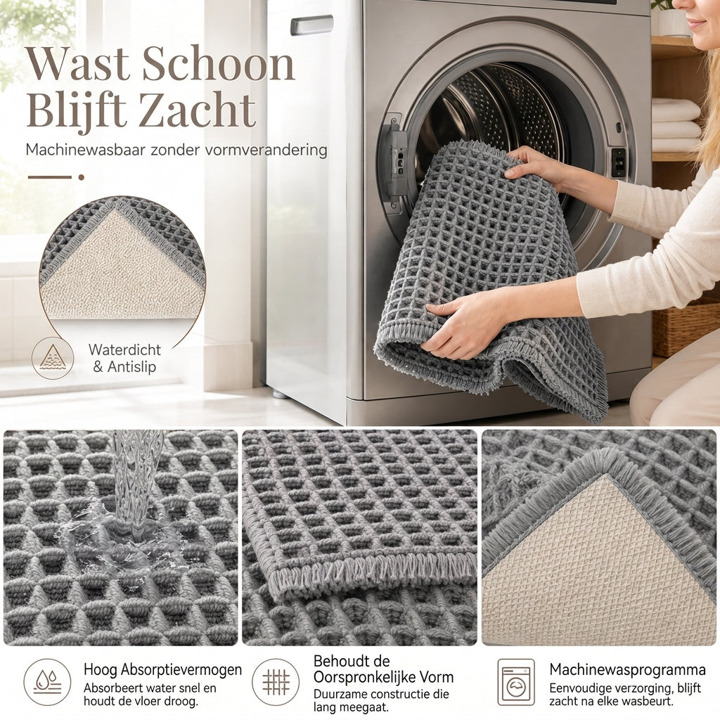 Luxe Wafel Badmat – Binnen Seconden Droog & Ultieme Antislip Grip! 🚿