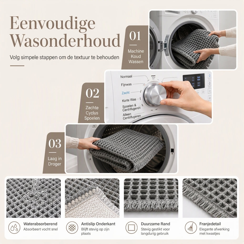 Luxe Wafel Badmat – Binnen Seconden Droog & Ultieme Antislip Grip! 🚿